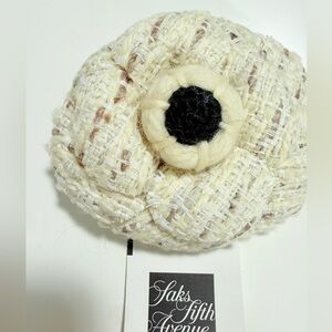 Chanel Tweed Camellia Brooch Ecru White NWT Saks Fifth Avenue Valentine Gift